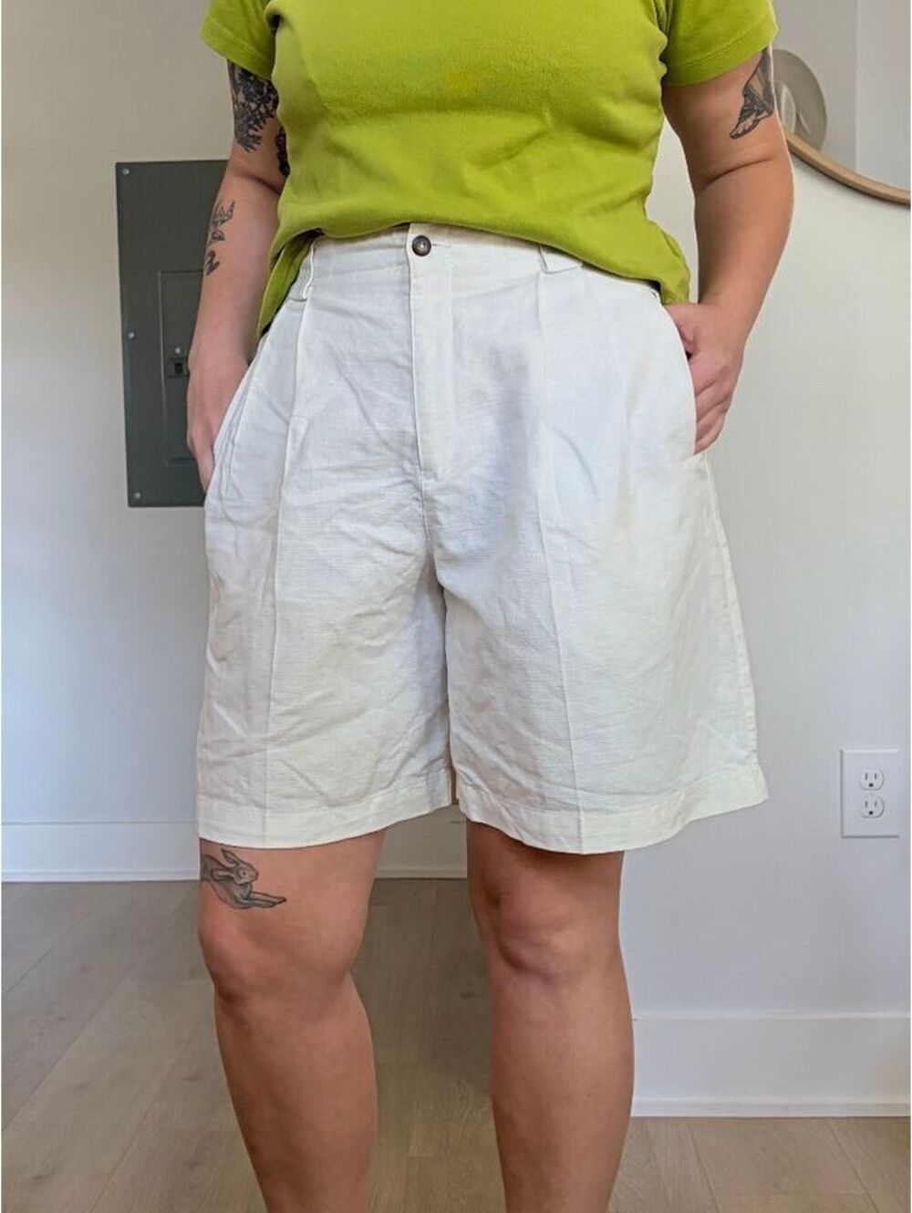 VTG Mom Shorts White High Waisted Baggy Loose Long 90s  Size 16 Large